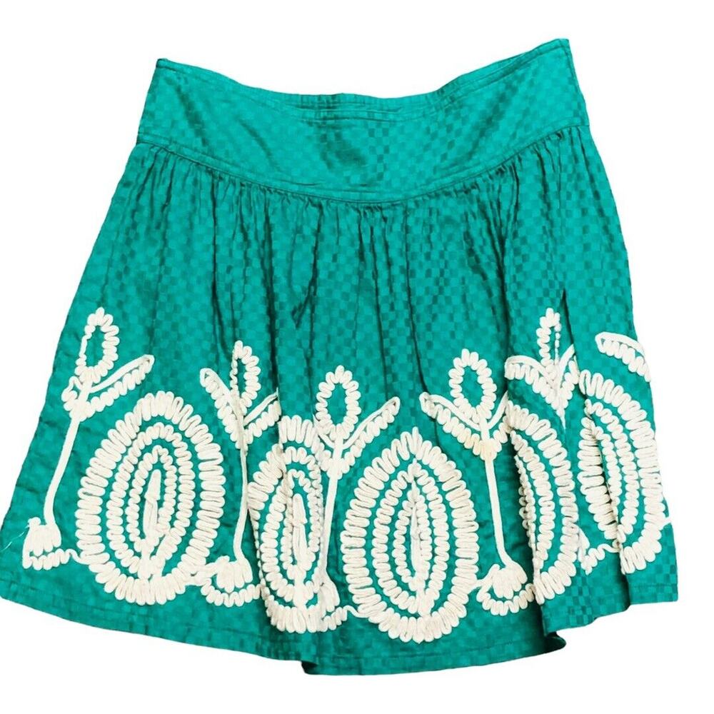Green Embroidered Mini Skirt‎ Bohemian Festival Party Summer Medium